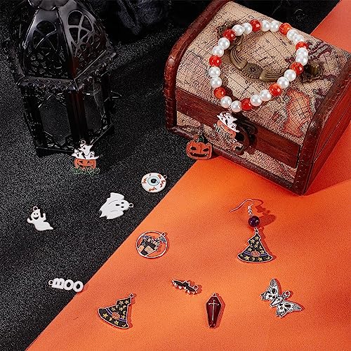 SUNNYCLUE 1 Box 24Pcs 12 Styles Halloween Charm Ghost Charm Bulk Gothic Charm Pumpkin Ghost Coffin Cross Skull Black Bat Charm for jewellery Making Charms DIY Craft Halloween Party Decor Silver - Image 4