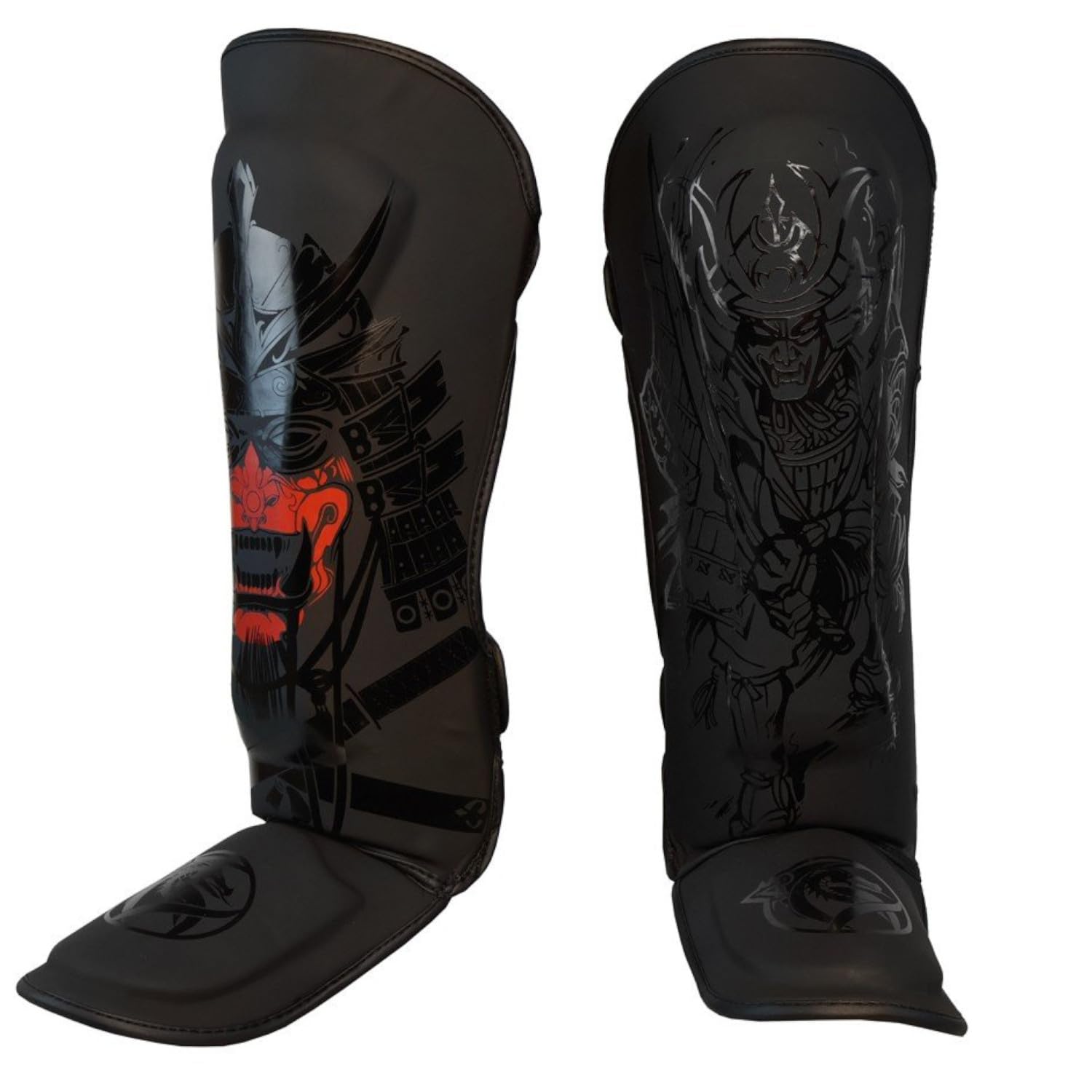 Dragondo 40724-P Yakuza Schienbeinschoner – Profi Schienbein- und Spannschutz für Muay Thai, Kickboxen & MMA – Stoßfester Samuray-Design Beinschutz, Schwarz