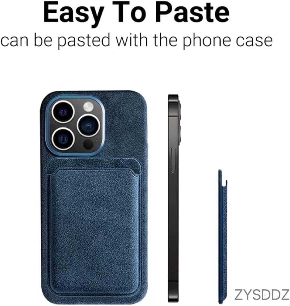 Alcantara Magnetic Phone Cardholder Compatible with iPhone 12/13/14 Series, Card Holder Compatible with MagSafe Magnet (Navy)