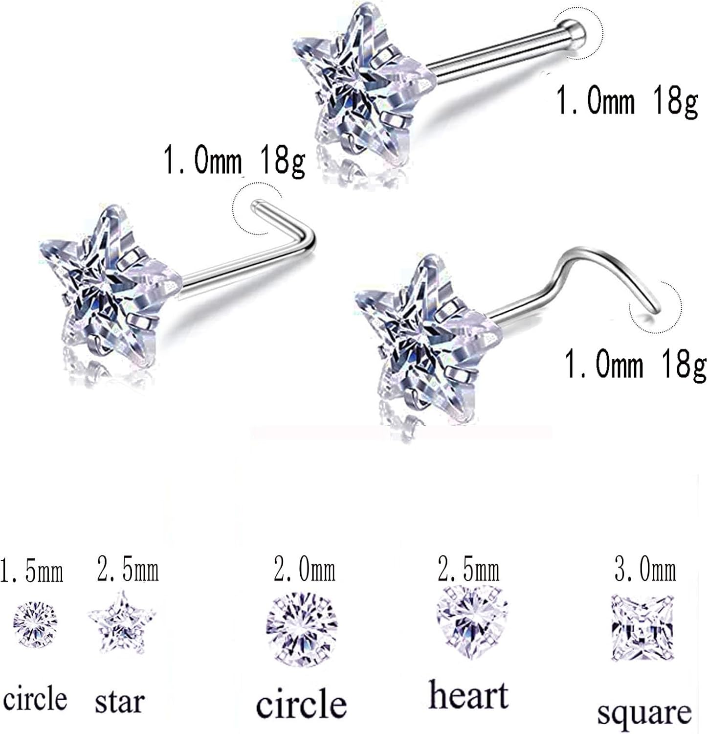 14k Gold Plated 316L Surgical Steel 22g/20g/18g Nose Rings Studs L-Shape Bone Screw Nostril Piercing 1.5mm 2mm 2.5mm 3mm 3.5mm 4.5mm CZ Nose Studs for Women - Image 5