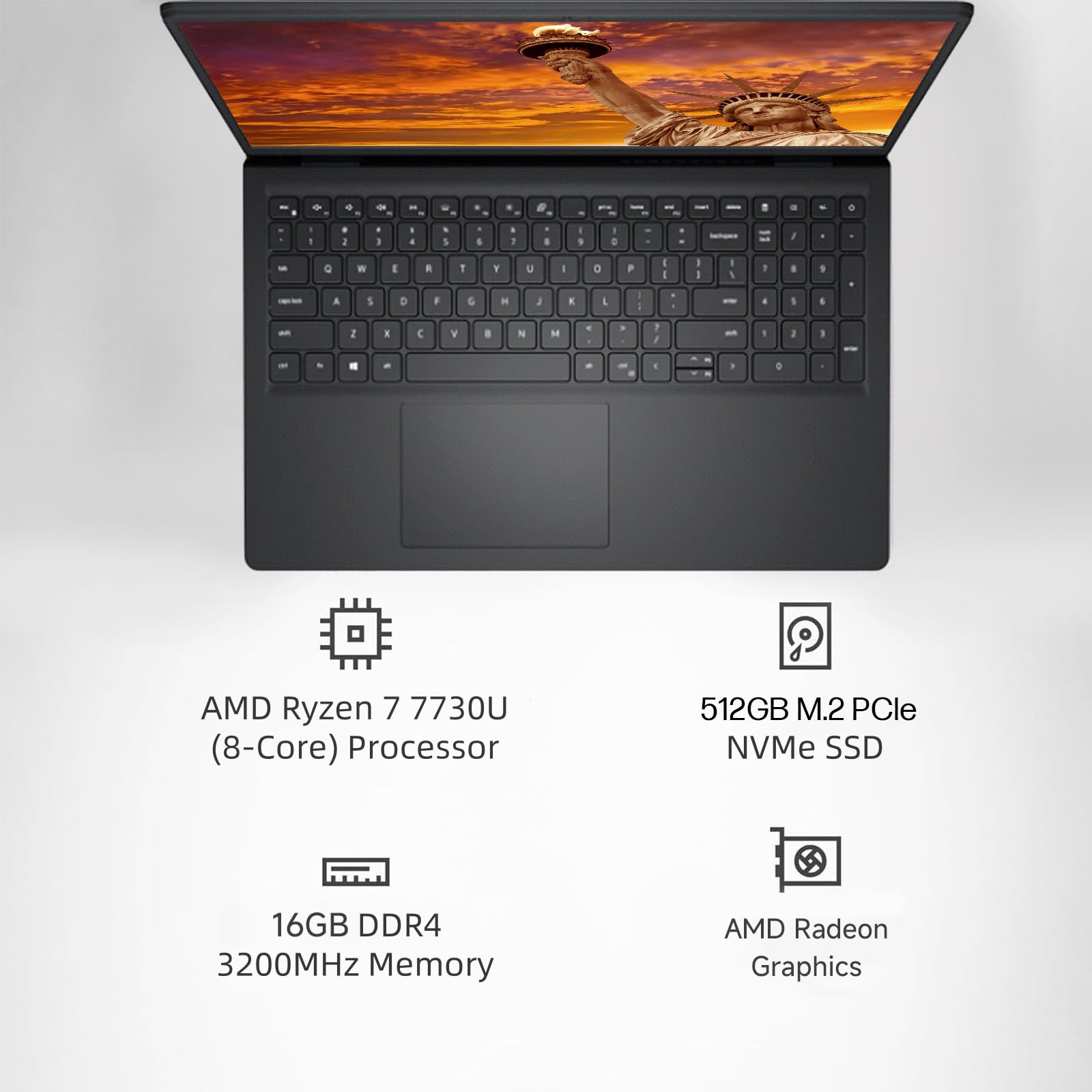 Dell Inspiron 15.6" FHD Touchscreen Laptop Computer, Windows 11 Pro, AMD Ryzen 7 7730U (8-Core) Processor, 16 GB 3200MHz RAM, 512 GB SSD, LED-Backlit Display, AMD Radeon Graphics, Wi-Fi, HD Webcam - 3