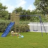 Festnight Centro de Juegos Niños con Tobogán/Columpio/Pared de Escalada y Caja de Arena, Casa de Juegos, Casita Infantil Jardín Exterior, Parque Infantil Castillo Madera, Madera Maciza Pino Type 3