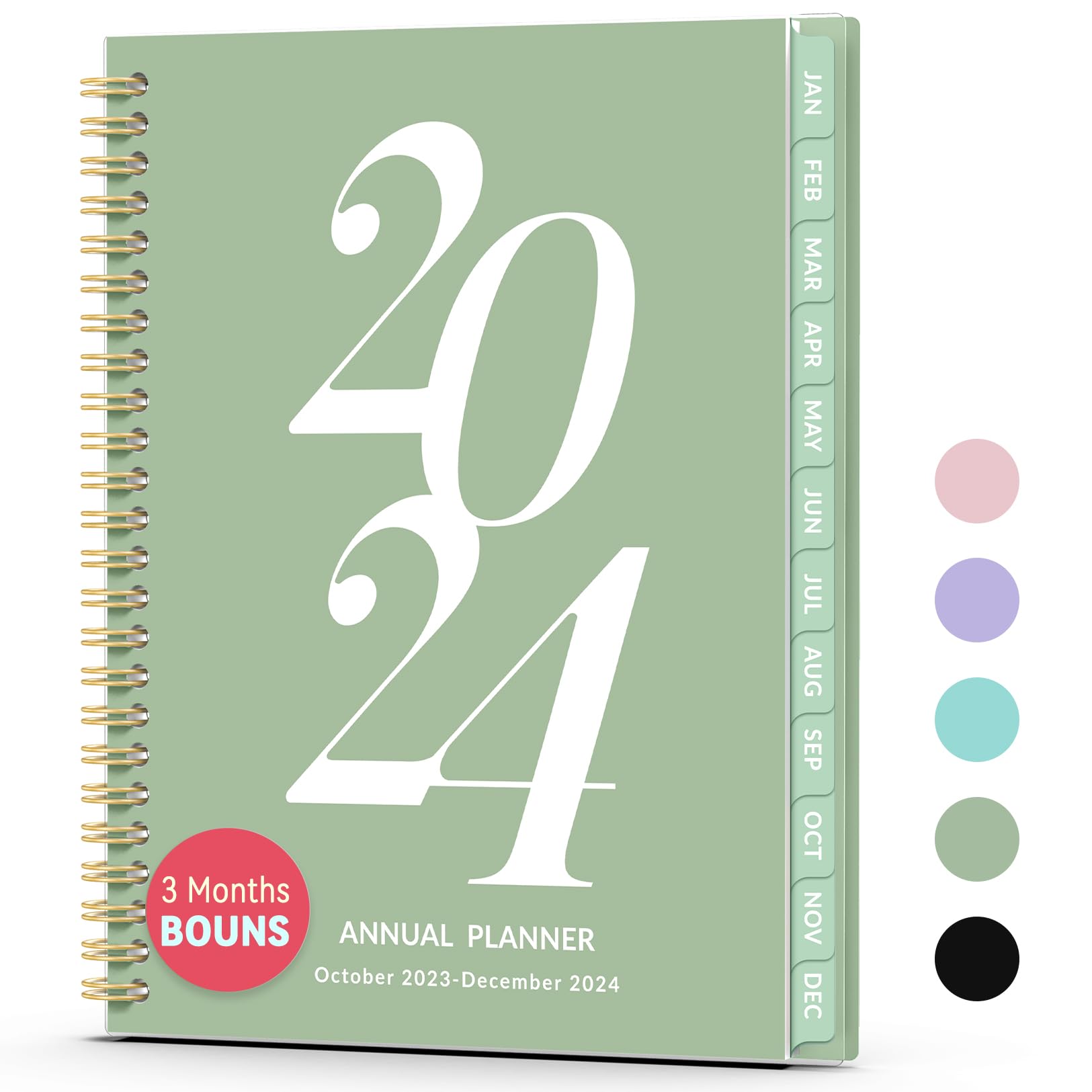 Photo 1 of 2024 Planner, Weekly Monthly Planner 2024 with Tabs, Jan - Dec 2024, Forvencer Agenda Planner Weekly Planner Spiral Bound, 2024 monthly planner 8.3 x 6, Flexible Cover (A5, Green) Green A5