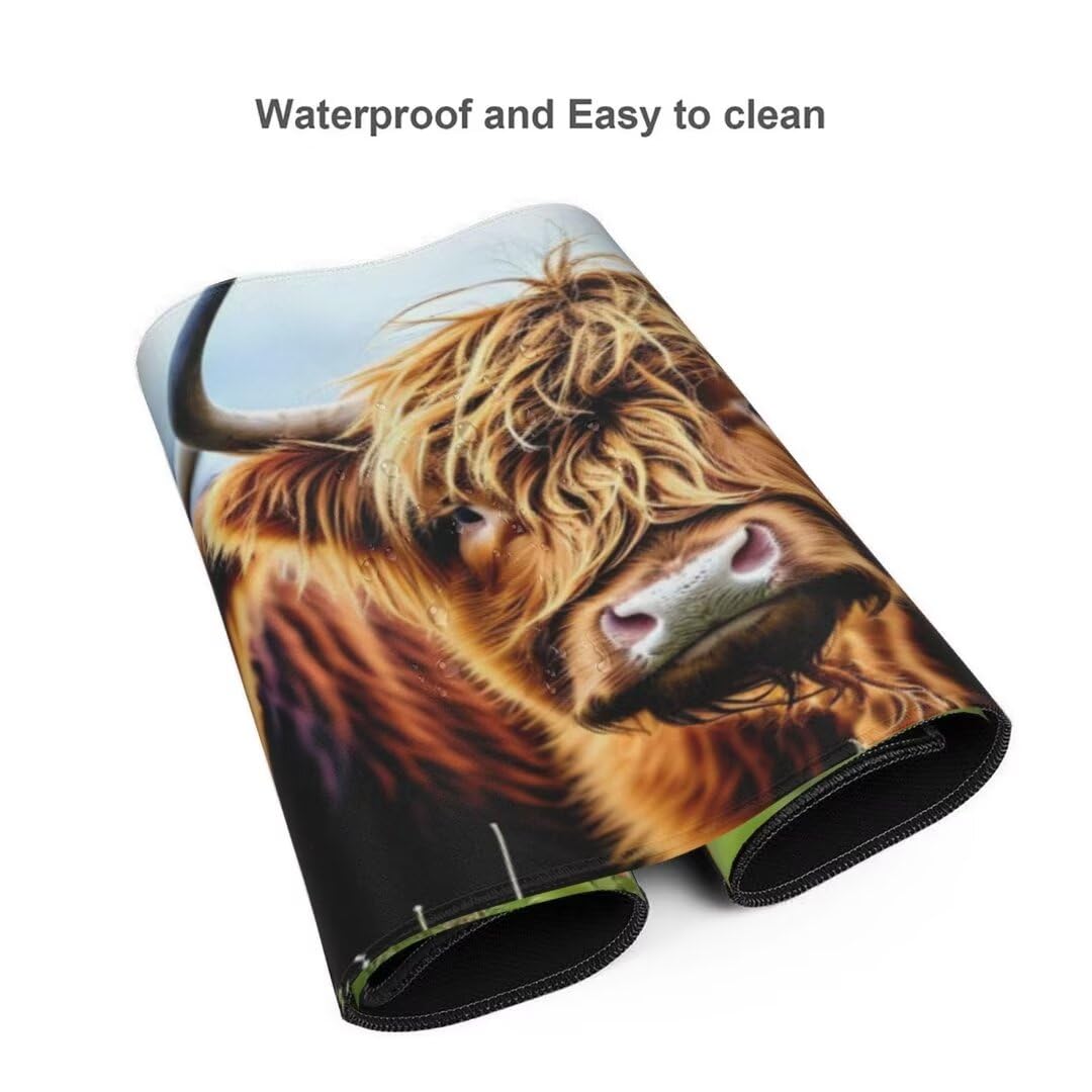 Alfombrilla de ratón 1400x600x3 MM, Alfombrilla Ratón XXL Extendida de Gran Tamaño con Bordes Cosidos, Base de Goma Antideslizante Almohadilla para Teclado, Ganado de tierras altas de animales S-2951