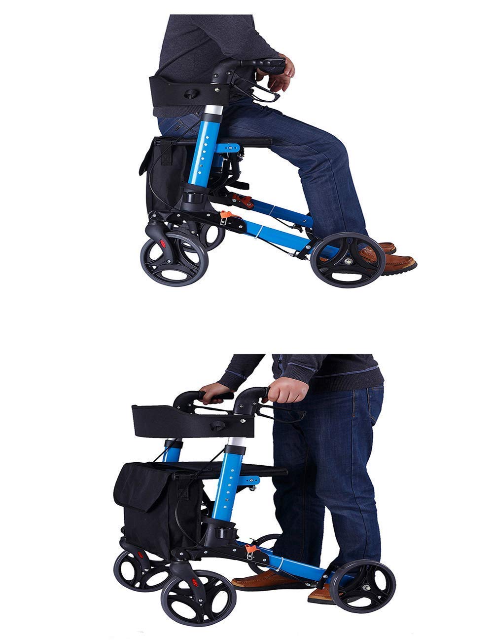 Andador, Rollator, Andador Ligero de Aluminio con Freno de Bucle, Plegable, para Transporte, para Adultos, con Altura Ajustable en Piernas y Brazos Es Muy Amable de tu Parte