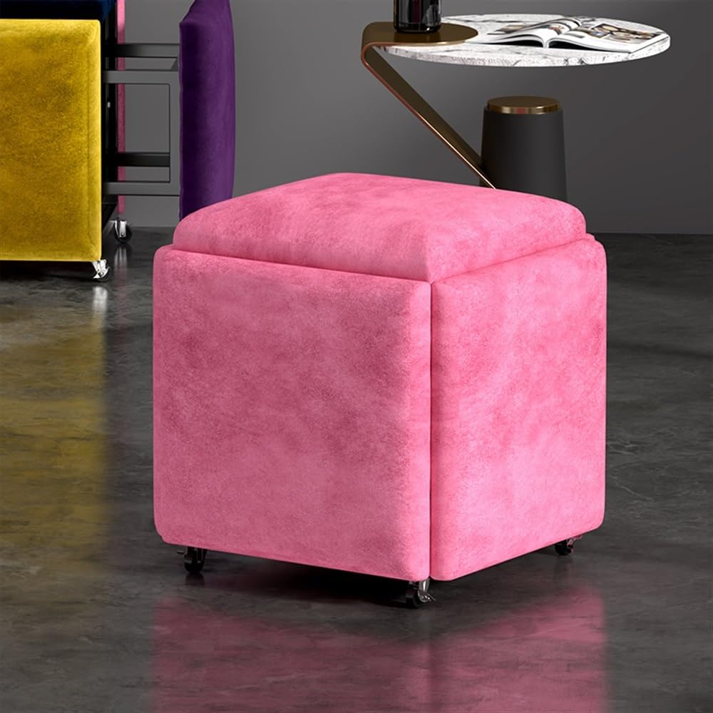 Pouf cubo trasformabile 5 in 1 con ruote girevoli in velluto per soggiorno, camera da letto, ufficio, sgabello versatile, dimensioni 35 cm, mobili eleganti e funzionali