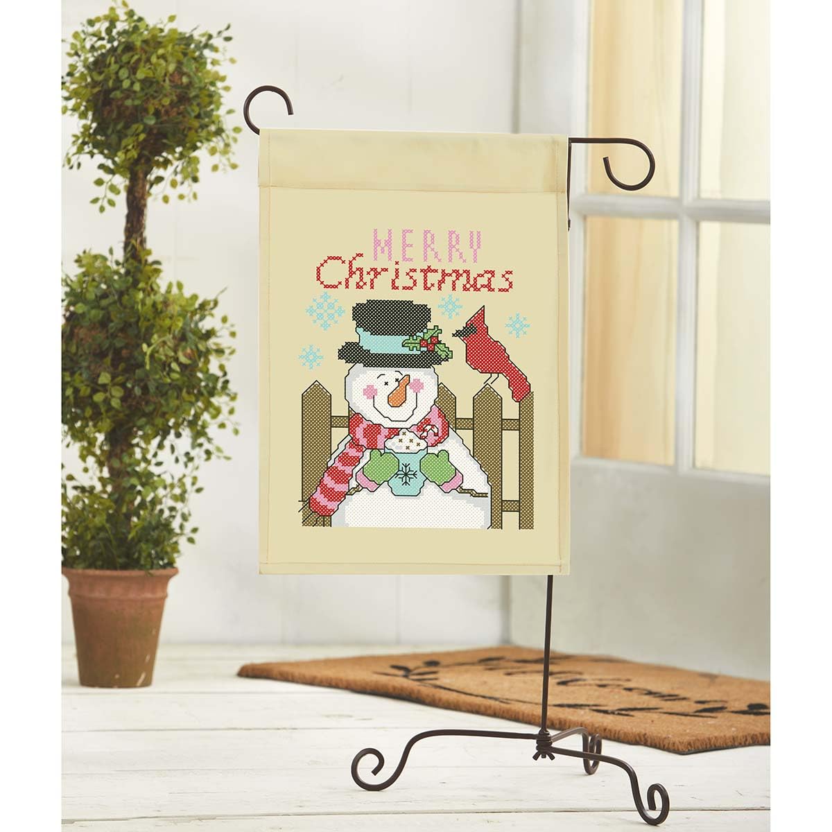 Herrschners Merry Christmas Porch Flag Stamped Cross-Stitch Kit