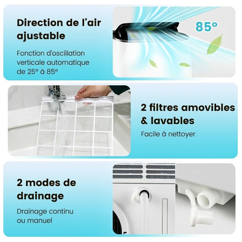 GOPLUS Climatiseur Mobile 12000BTU 3,5kW 5 en 1 Fonction de Refroidissement, Chauffage, Déshumidification, Ventilation, Mode Nuit, Minuterie 24H, Contrôle Wifi/Télécommande/Écran, 30m², R290