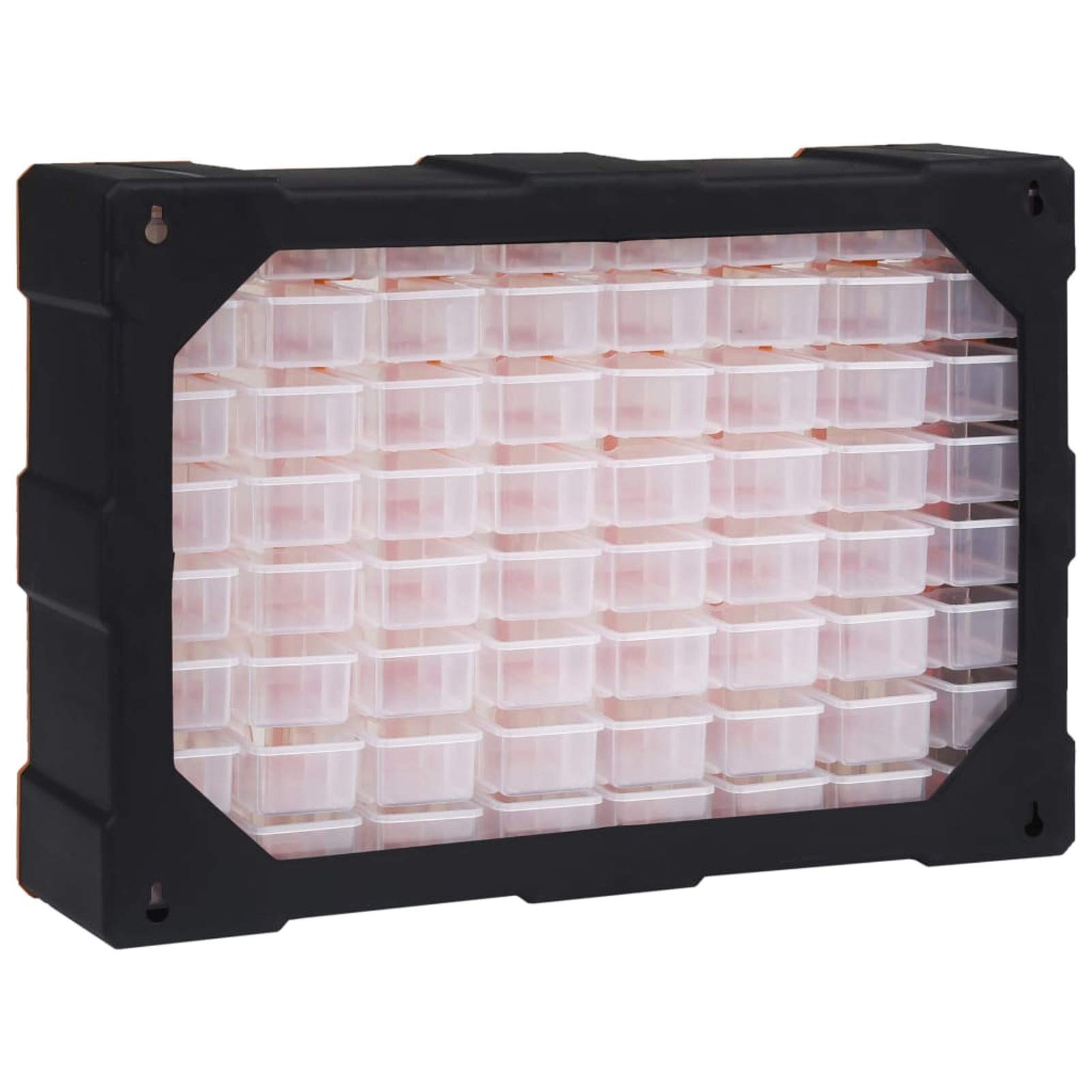 Festnight Módulo Clasificador para Piezas Pequeñas, 64 Cajones Extraíbles, Cajas de Almacenamiento, Módulos Organizador, Ideal Ferretería & Bricolaje, 52 x 16 x 37,5 cm,Naranja y Negro