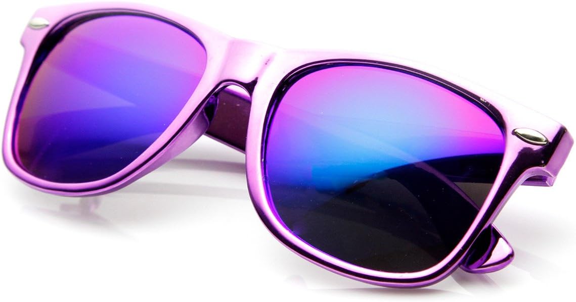 zeroUV Chrome Reflective Coat Flash Mirror Lens Horn Rimmed Sunglasses (Purple)