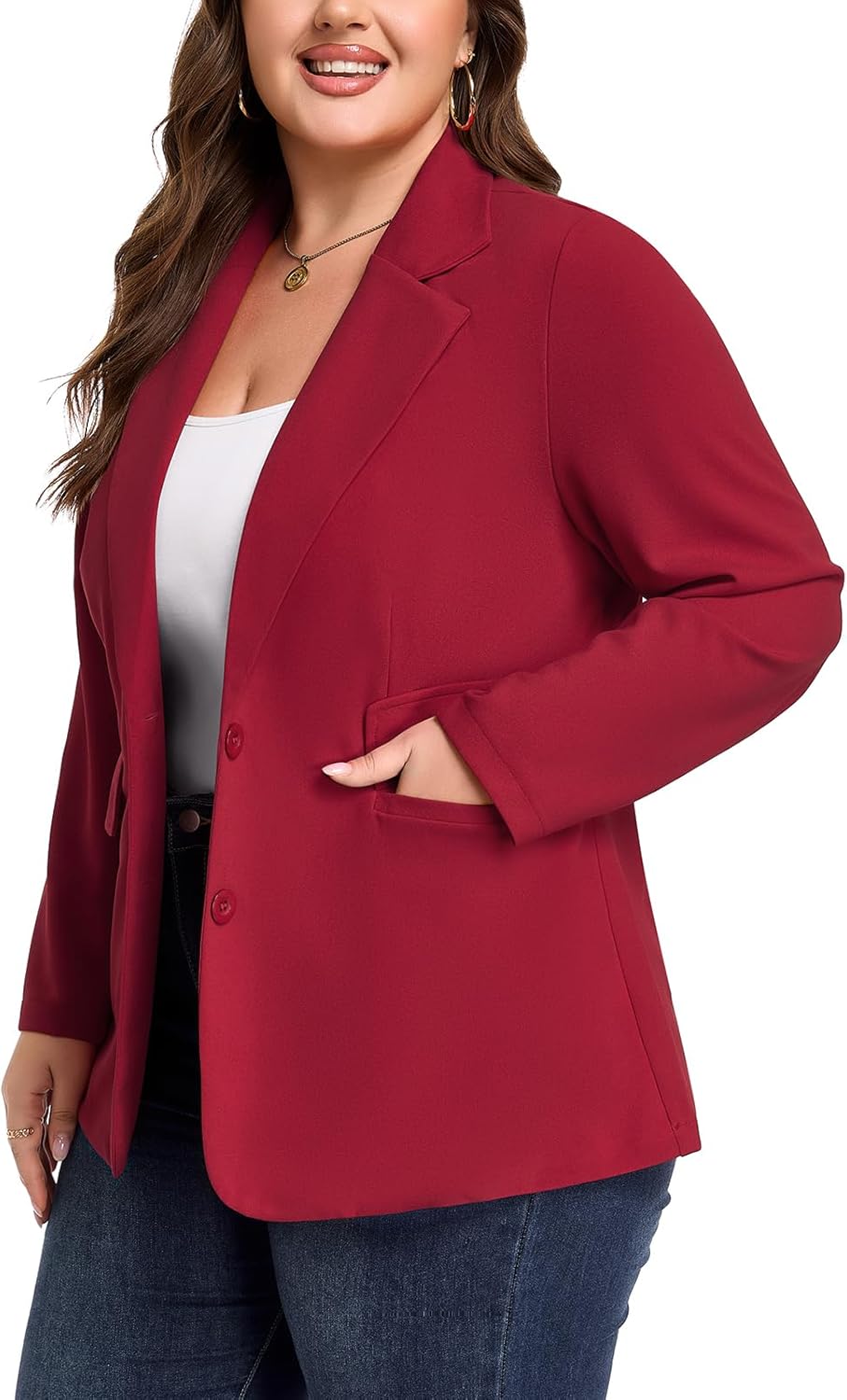 Plus Size Casual Blazers for Curvy Women Button Front Long Sleeve Work Office Blazer Jacket Pockets - Image 5