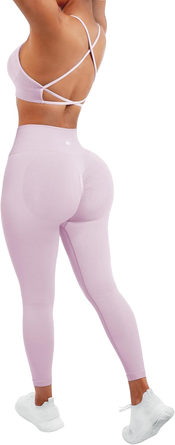 SUUKSESS Women Seamless Workout Sets Strappy Sports Bra High Waist Booty Leggings Outfits - Image 3