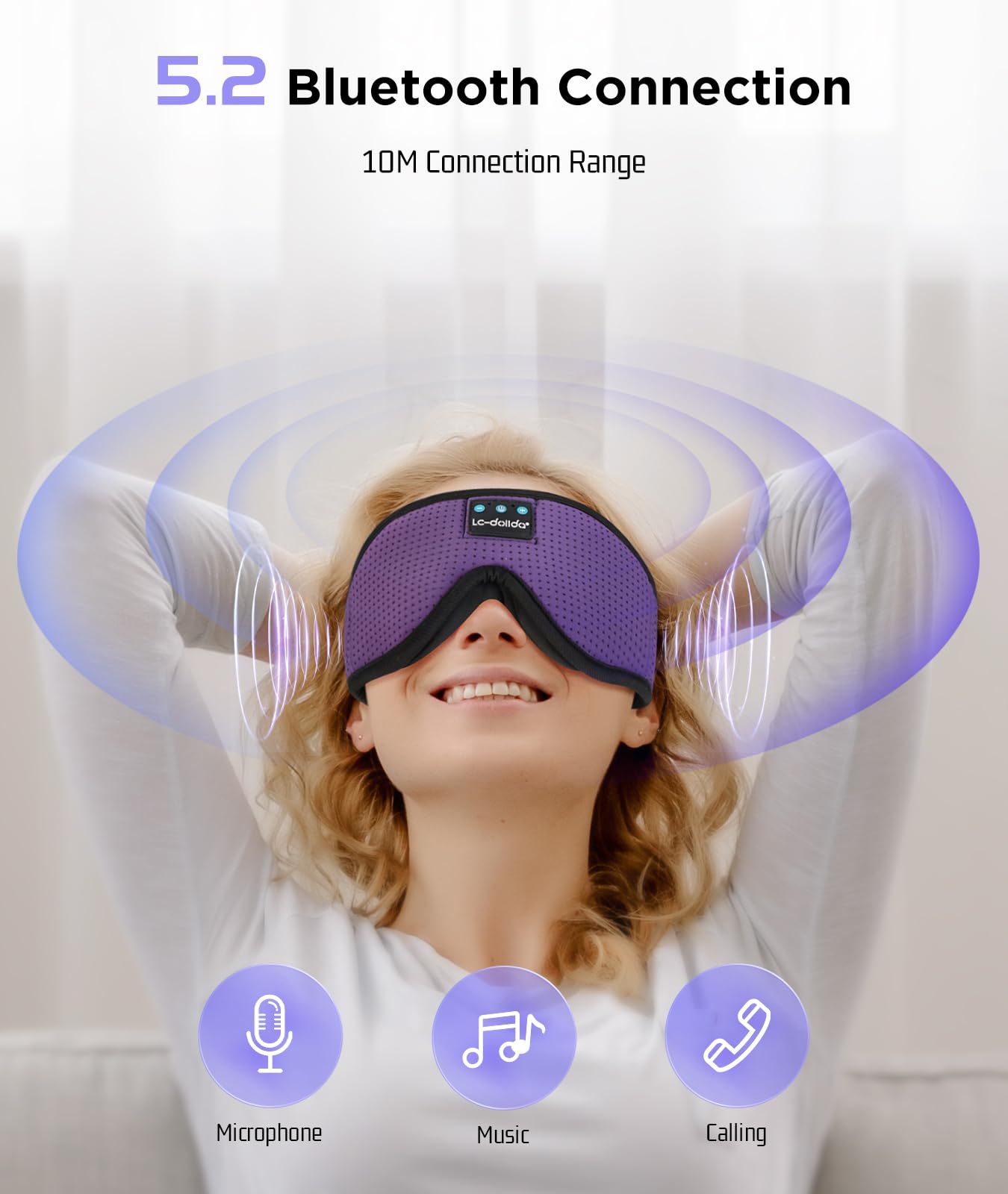 LC-dolida Sleep Headphones, Sleep Mask Bluetooth Wireless Music Eye Mask, Sleeping Headphones for Side Sleepers Sleep Mask with Bluetooth Headphones Ultra-Thin Stereo Speakers Perfect for Sleeping view 4