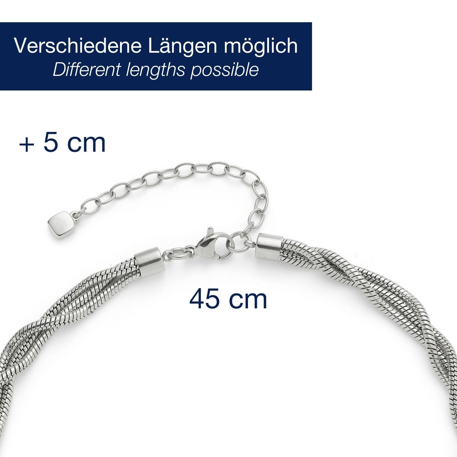 JEWELS BY LEONARDO Collar Sue • Cadena corta de serpiente de acero inoxidable plateado • Aspecto de cordón refinado • 45-50 cm de longitud • Joyas regalo para mujeres • 024834, 45 cm, Acero