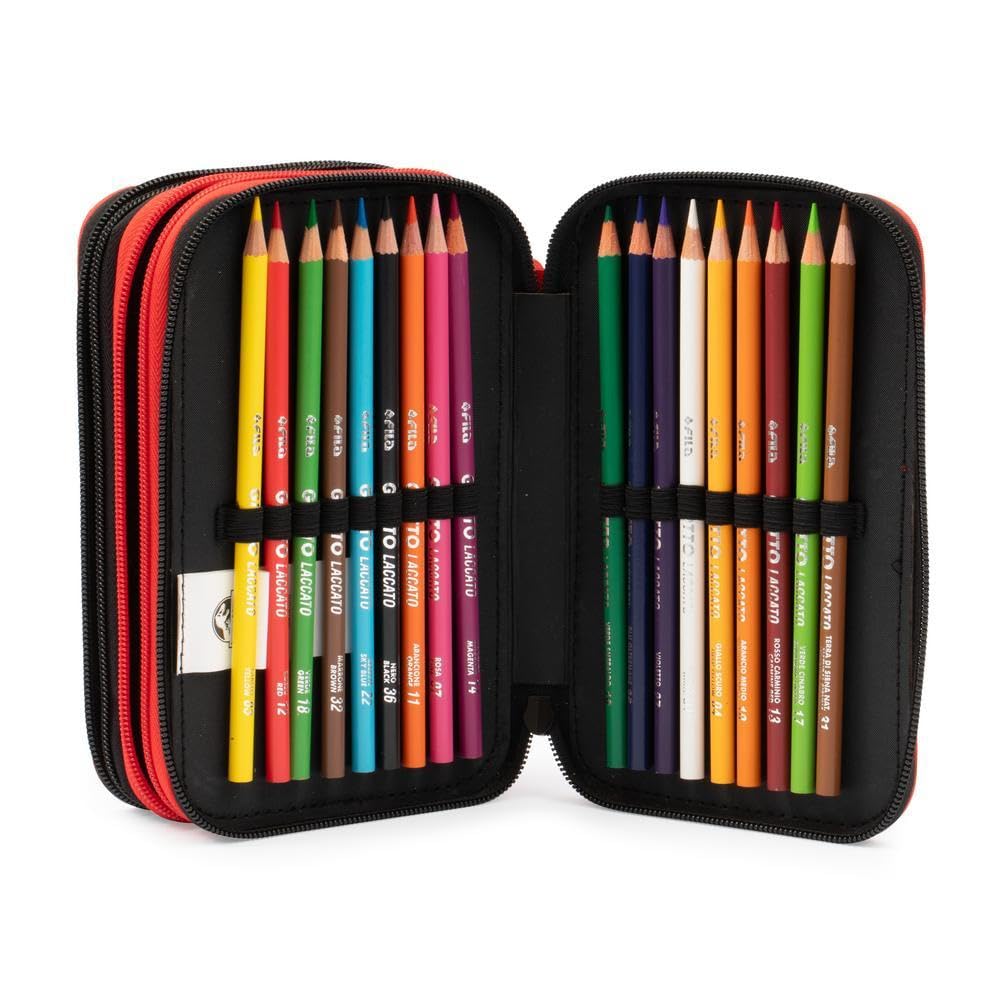 Giochi Preziosi Jurassic Word - Astuccio Triplo Scuola Con 3 Zip E 3 Scomparti, Contiene 18 Matite Colorate, 18 Pennarelli e altri Pratici Oggetti per la Scuola,13 l x 19,5 h x 6,5 p