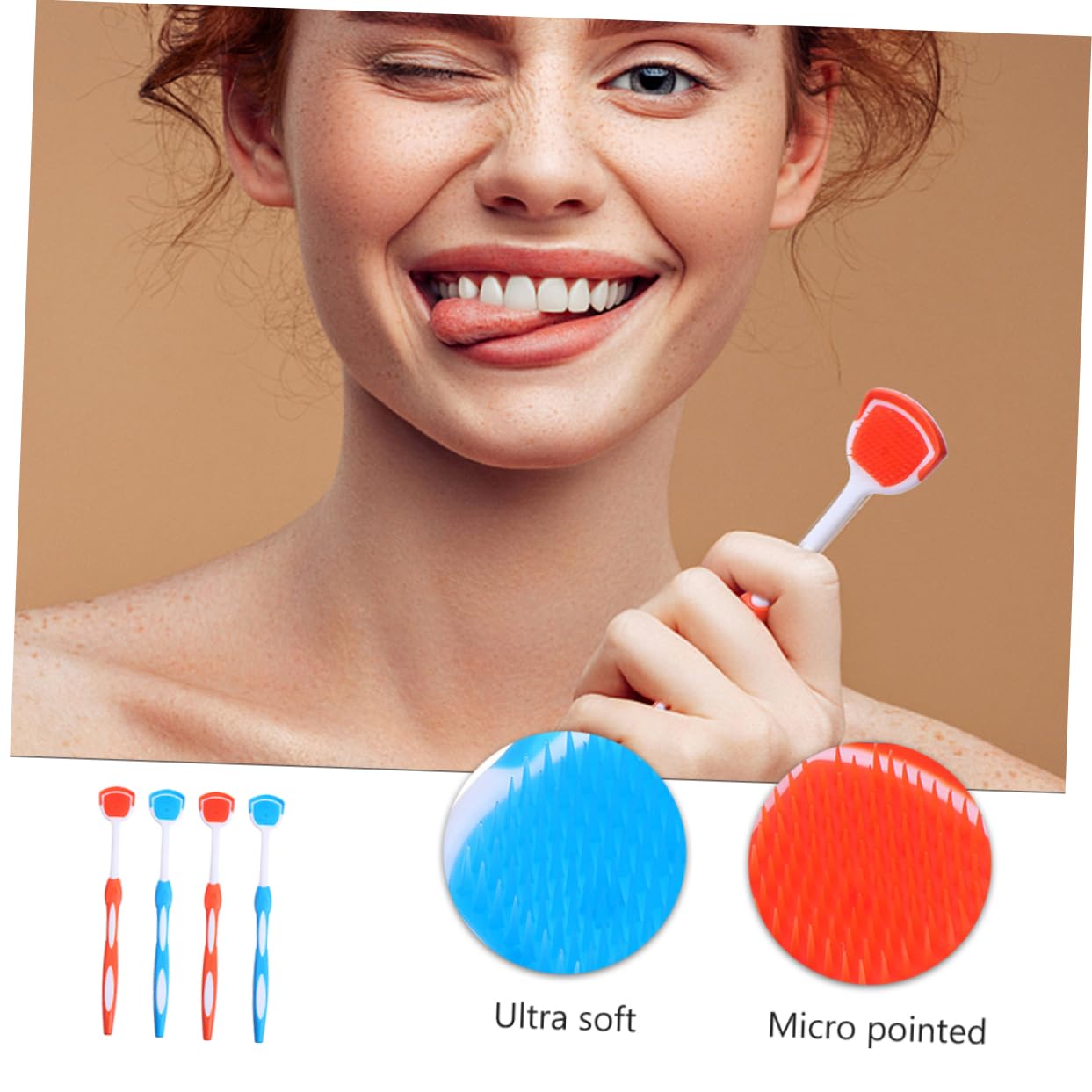 3 Set Spazzole Per Lingua Riutilizzabili Raschietto Per Lingua Per La Orale Adulti Arancioni Rimuove Residui Setole Micro Puntinate 4 Pezzi * 3