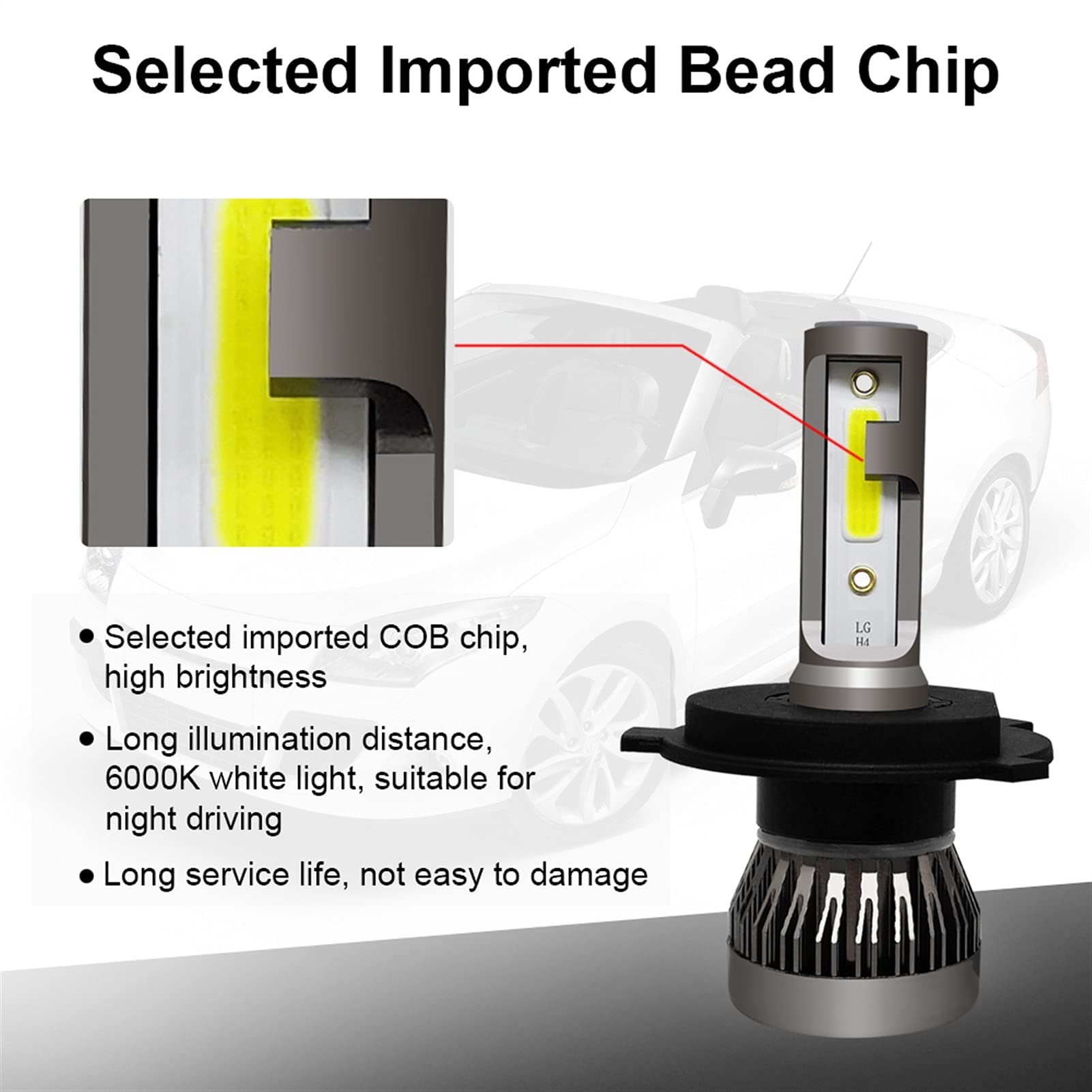 fari a LED 2pcs Car Faro Principale Mini Lampada H7 LED Lampadine H1 LED H8 H11 Kit di fari 9005 HB3 9006 HB4 6000K Fendinebbia fendinebbia 12V Lampada a LED 72W Lampadina a LED (Size : H4/9003/HB2 H