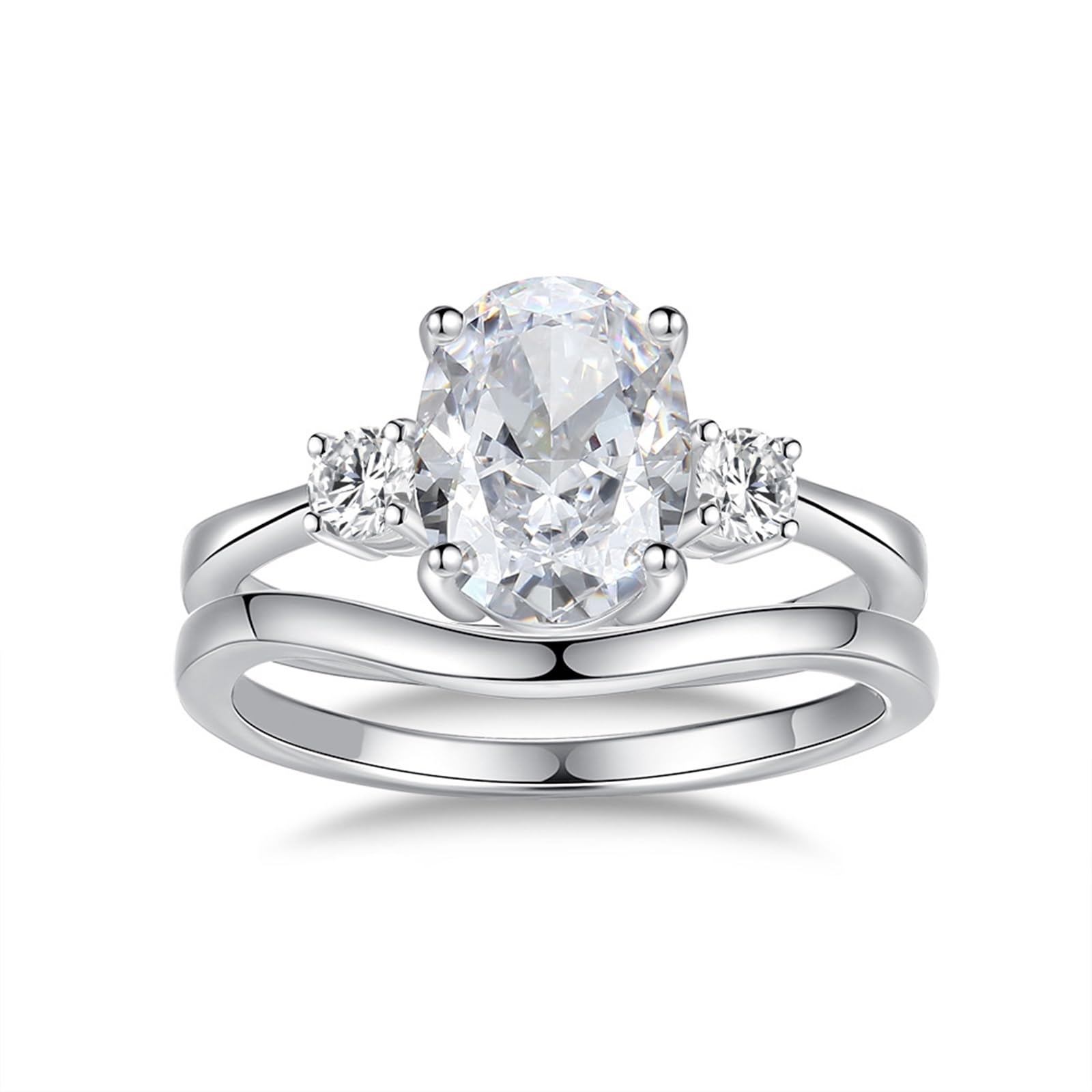 Anillo de oro blanco para mujer, anillo de boda de oro auténtico, apilable, 2 unidades con moissanite de 2,5 quilates para mujeres
