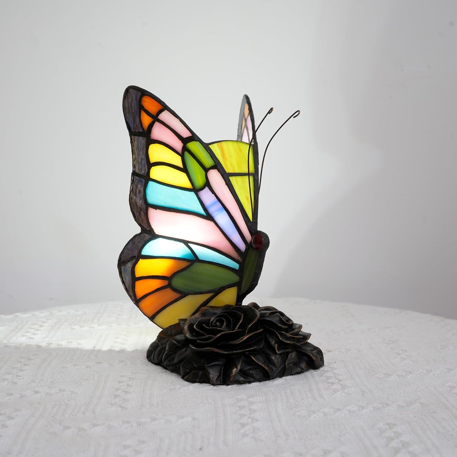 Tiffany Style Butterfly Lamp Colorful Stained Glass Table Lamp Small Nightstand Light for Girls Grandma Mothers Day Gifts
