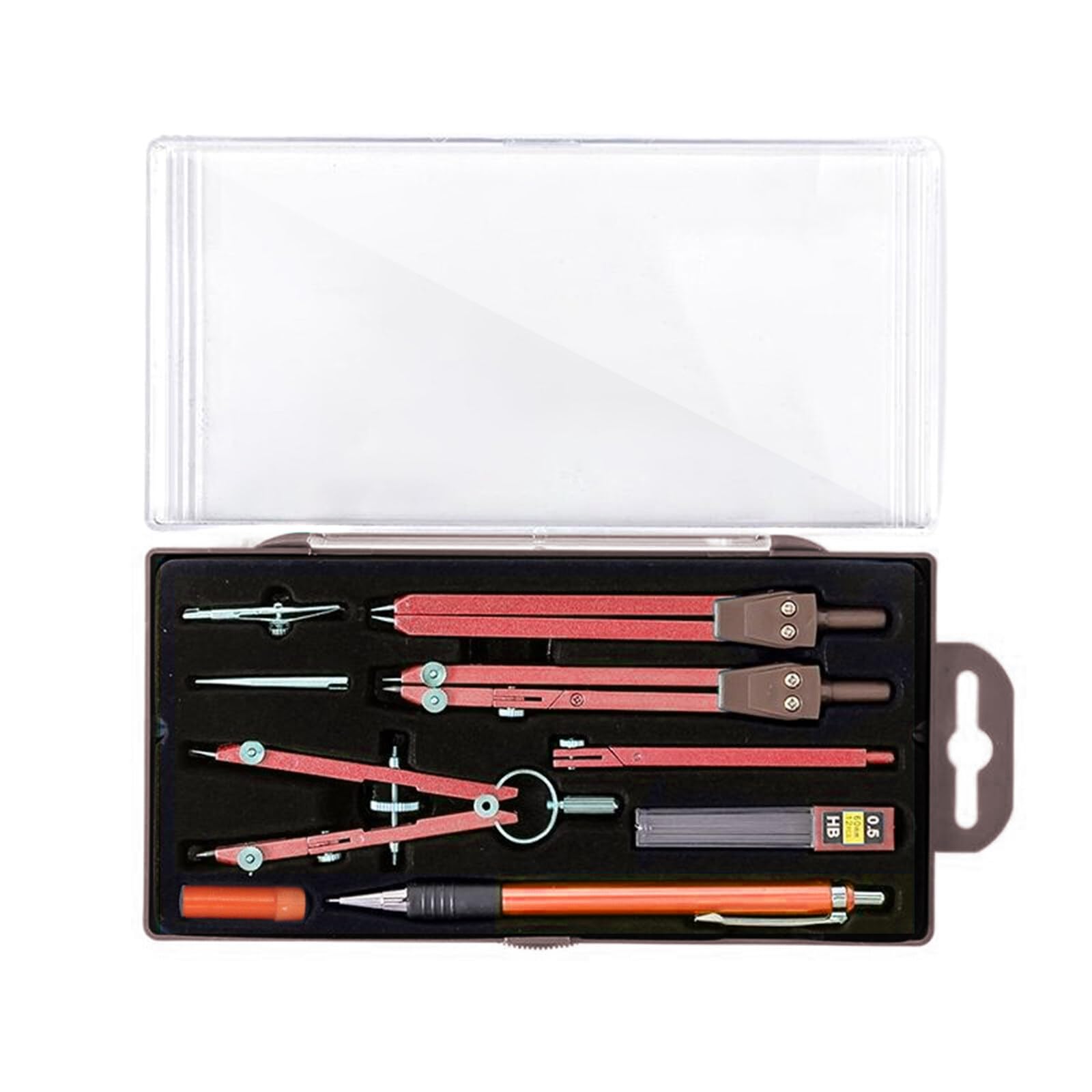 Geoyien Compas, 9 Compas escolar, Compás, con caja de plástico, Juego de brújulas de aleación de aluminio, duraderas y resistentes al óxido, fáciles de manejar, para matemáticas, arte, dibujo (Rojo)