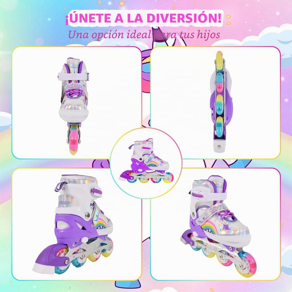 Patines en Línea Ajustables para Niños Principiantes, Patines de Ruedas Violeta Arco Iris