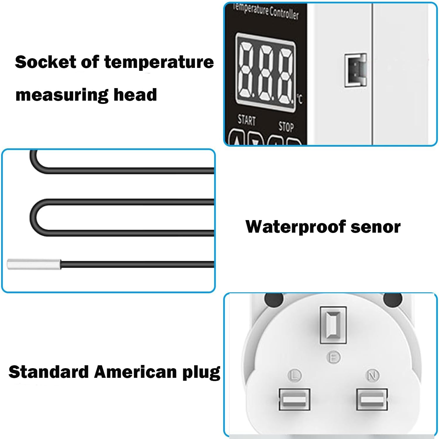 XIEHUZA Digital Thermostat Plug Socket, LCD Screen Temperature Controller with Water Proof Sensor Probe - Image 4
