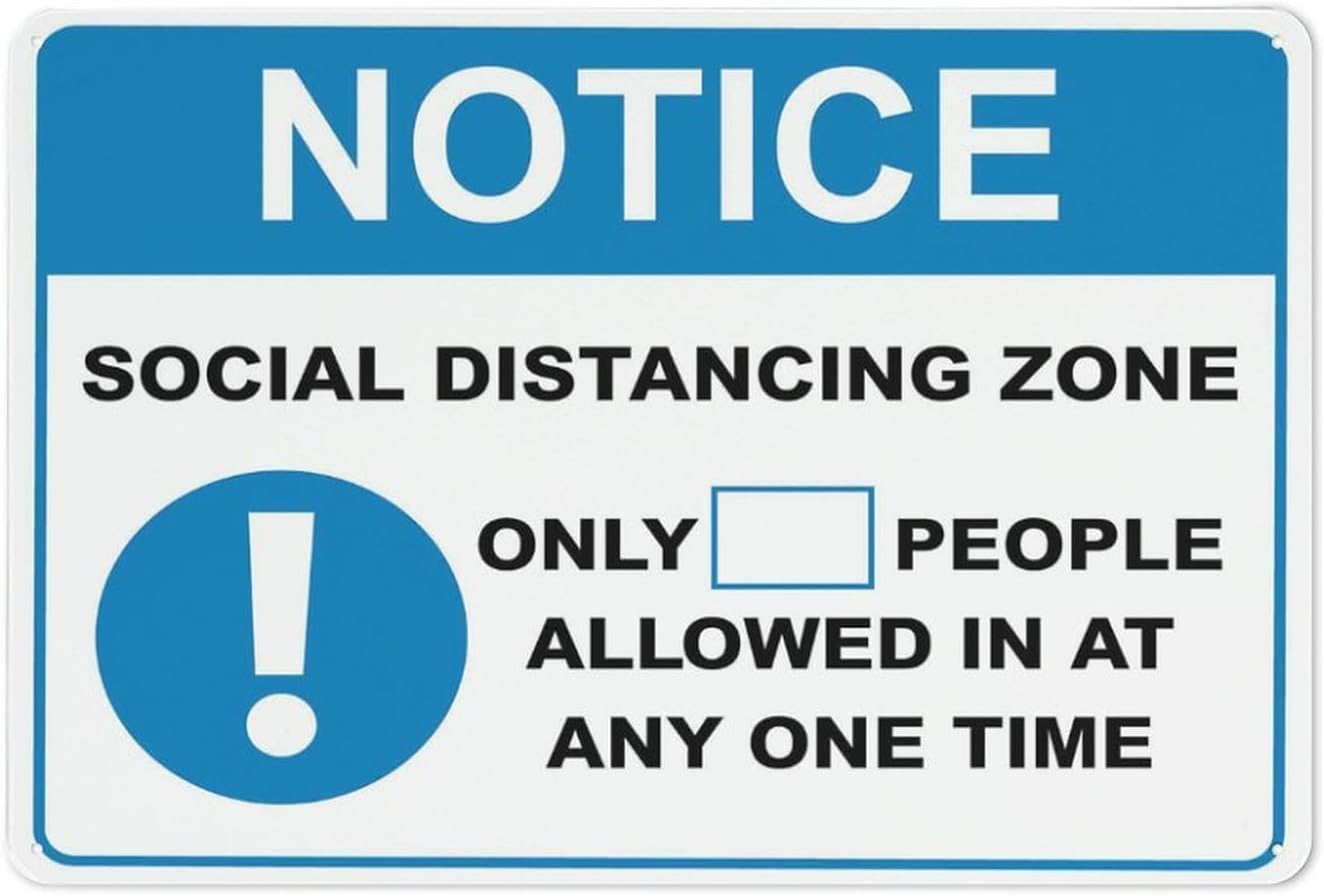 Notice Social Distancing Zone Limited People Rust-Free Aluminum Warning Sign - Weather Resistant, Waterproof, Easy to Mount for Supermarket, Mall, Indoor/Outdoor Lawn 8""x12""​