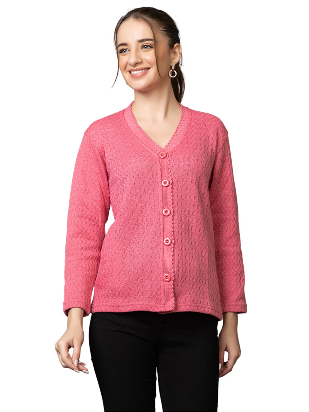 Women’s Woolen V-Neck Full Sleeve Cardigan with Side Pockets | Soft & Stylish Winter Sweater for Ladies & Girls | Cozy Casual Woolen Office Wear