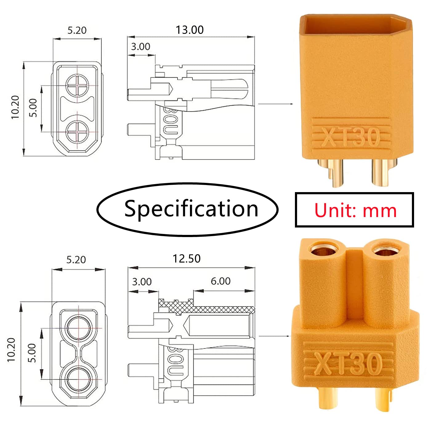 HUAZIZ 15 par XT30 Connector XT30 męski żeński wtyk wysokiego prądu do akumulatora RC Lipo