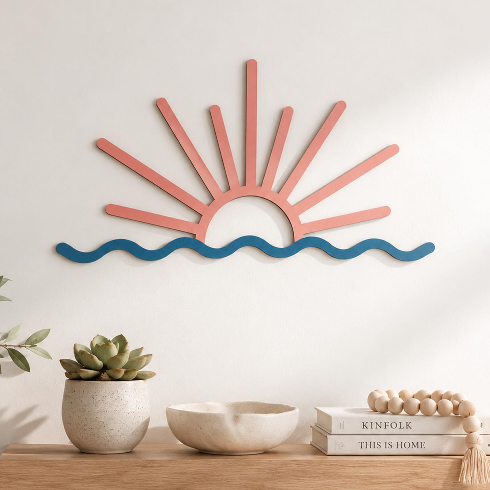 RumonZS Coastal Sunrise Wall Decor Set Wooden Beach Sunset Wall Art with Ocean Wave Design Nautical Coastal Room Decor for Bedroom Living Room Bathroom Beach House Summer Home Decoration