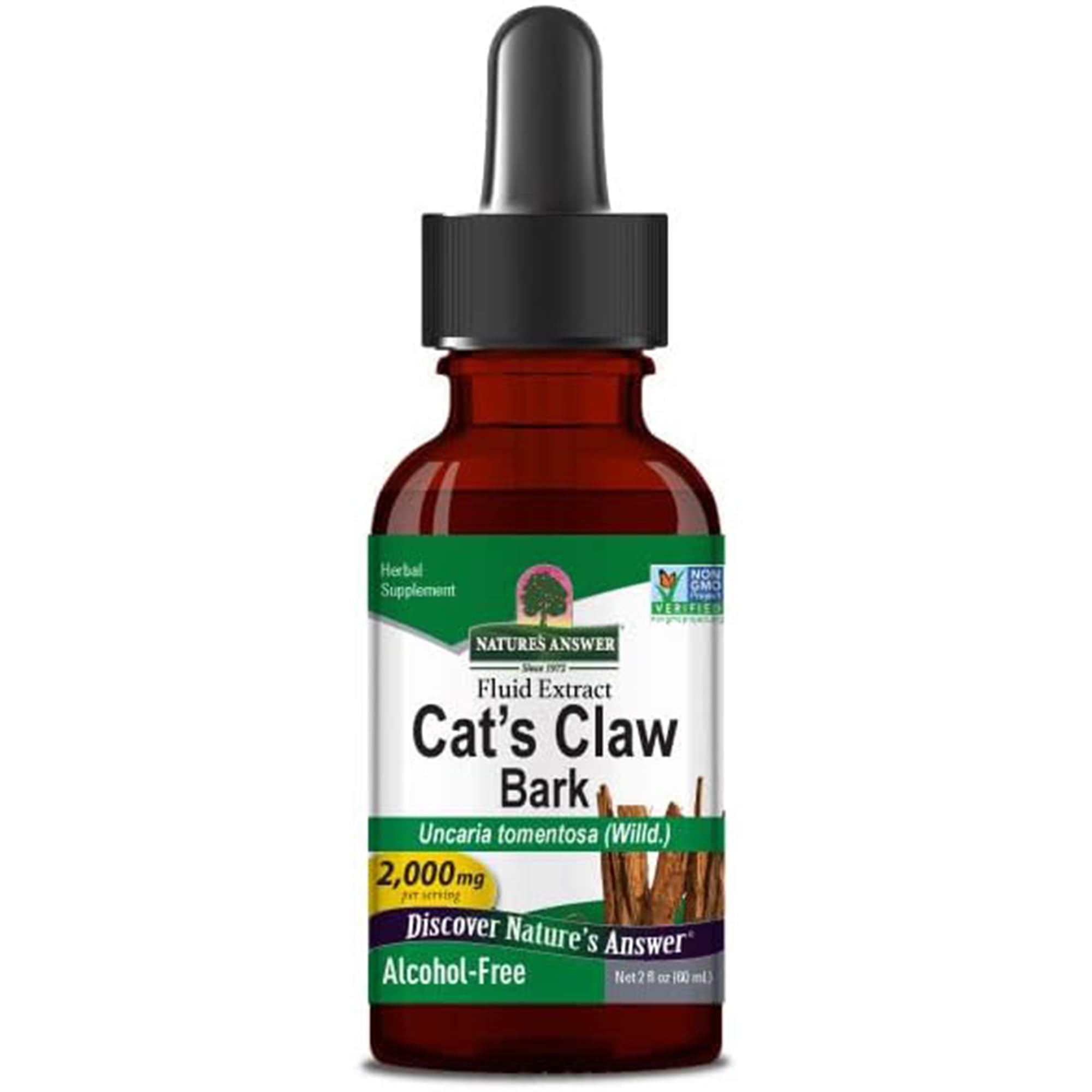 Nature's Answer, Cat's Claw Bark, 60ml, 2000mg Katzenkrallen-Rindenextrakt je Dosis, Geschmacksneutral, Vegan, Glutenfrei, Sojafrei, GMO frei