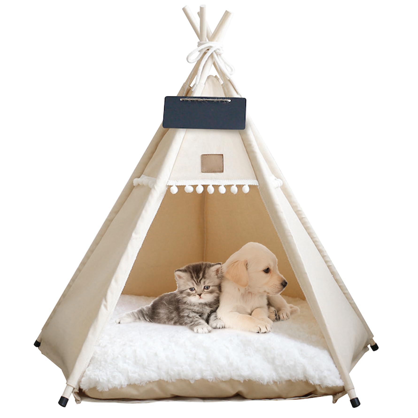Dog & Cat Teepee Portable Pet Teepee Tents with Cushion and Small Chalkboard 20 Inch Tall Washable Indoor Dog House Puppy Sweet Bed for Pets under 7Kg, Utilisation d'été