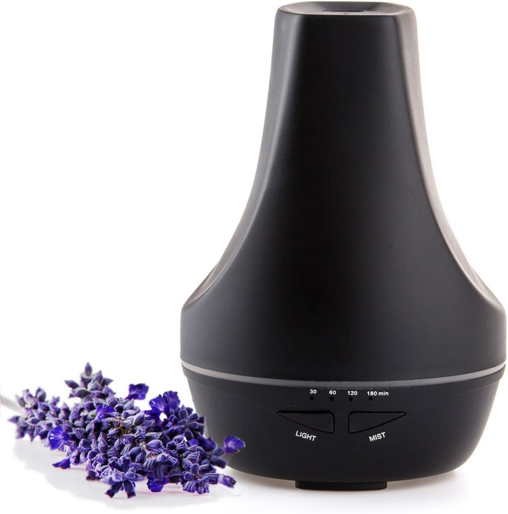 Aromatherapy Essential Oils Diffuser/Aroma Mist Ultrasonic Humidifier with Led Light Ring Natural Sounds (Black)