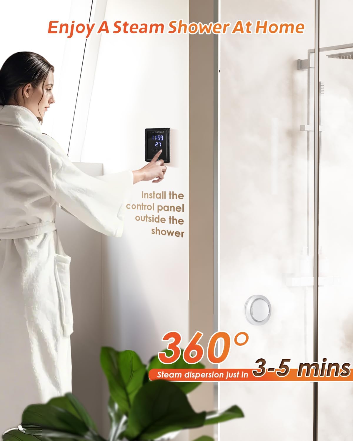 features of 9kw steam shower generator showcasing aromatherapy steam head