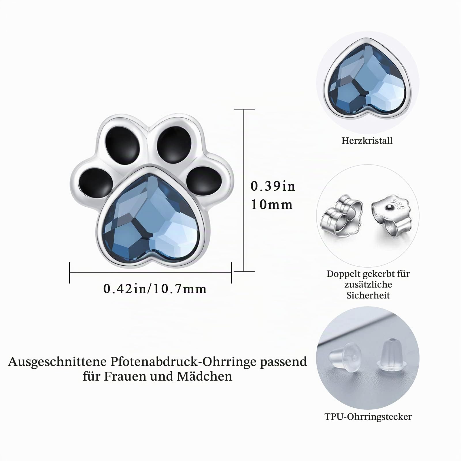 Pfoten Ohrstecker 925 Sterling Silber Hundepfote Ohrstecker Paw Print Ohrringe Tier Ohrringe Hypoallergene Geschenk Weihnachten Geburtstag Schmuck für Damen Mädchen