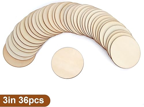 Miniatura 4 de Blisstime Círculos de madera sin terminar para manualidades, discos redondos para pintura, escritura, suministros de bricolaje, grabado y tallado,