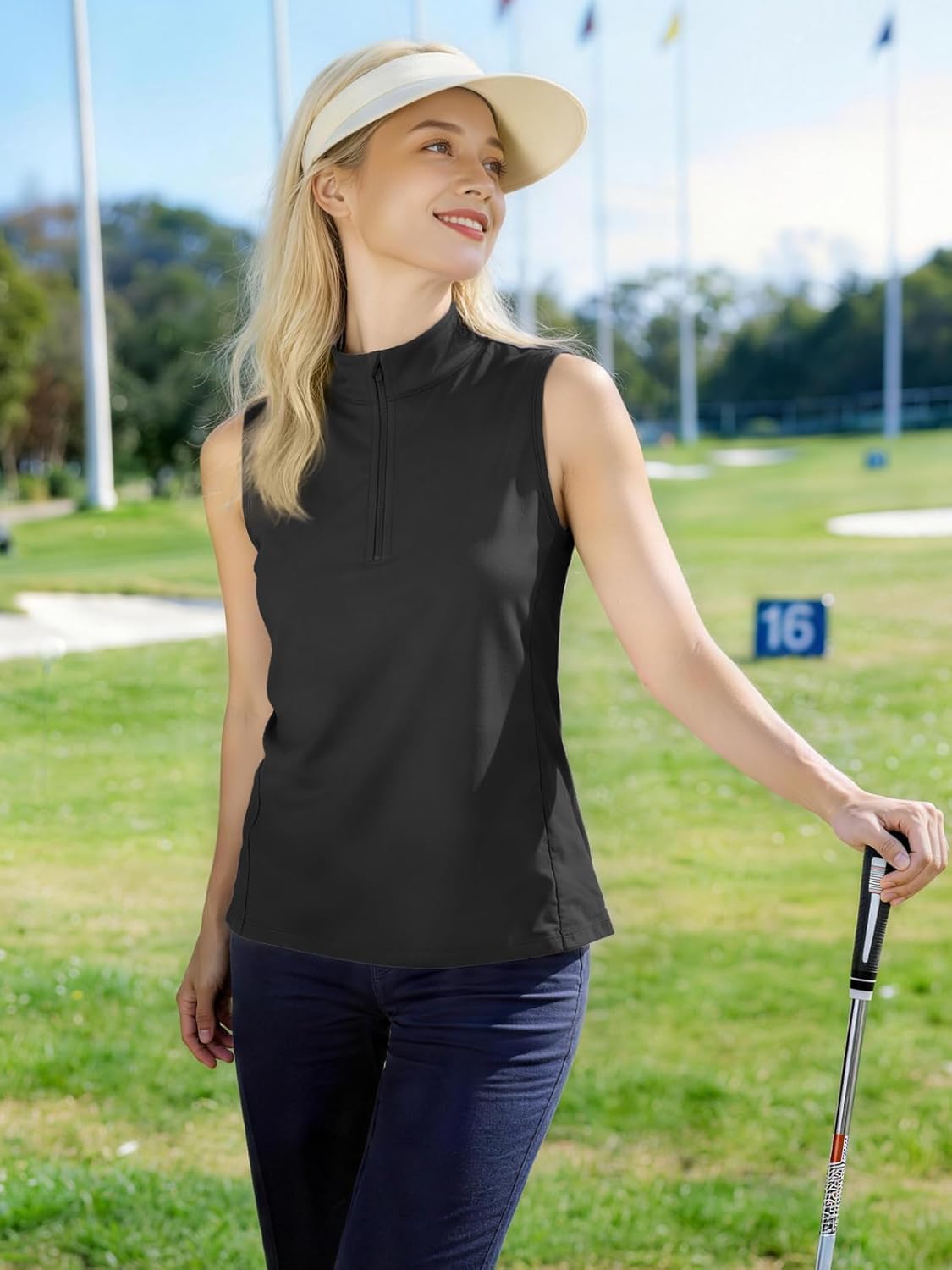 Outfeel Women's Sleeveless Tennis Pickleball Golf Polo Shirt with 1/4 Zip, Quick Dry UPF50+ Breathable Mesh Back Sport Shirt