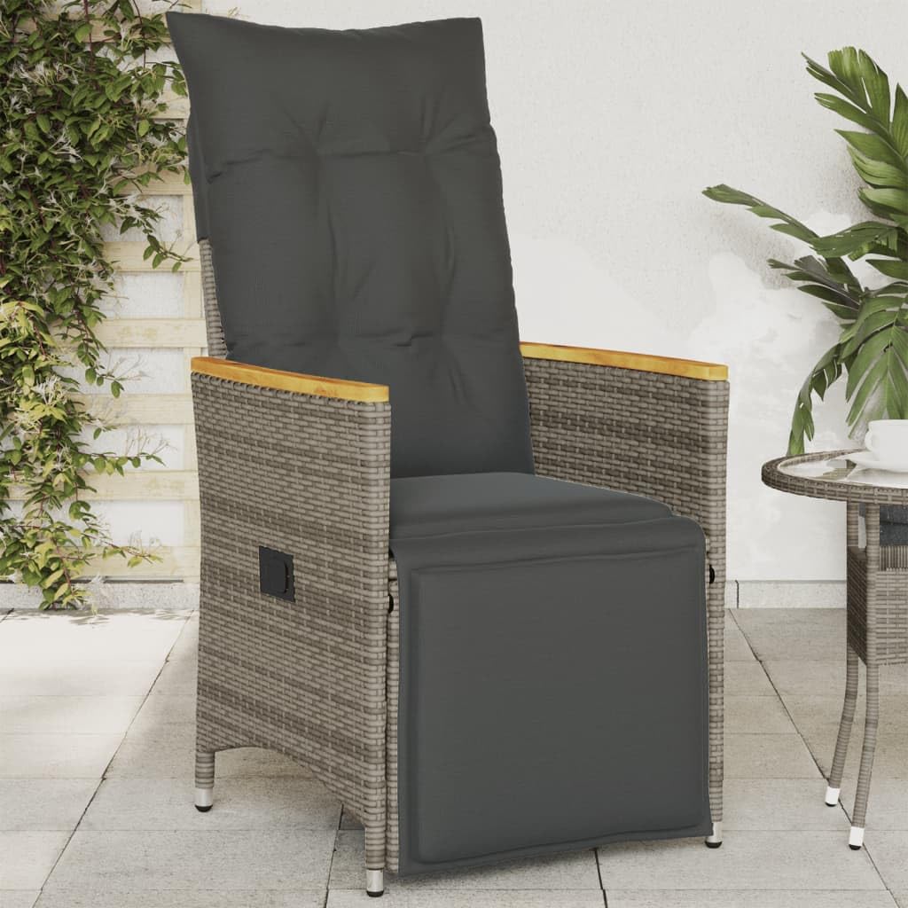 vidaXL Sillón reclinable de jardín con Cojines ratán sintético Gris, Silla de Patio reclinable, Asiento de jardín reclinable, Tumbona