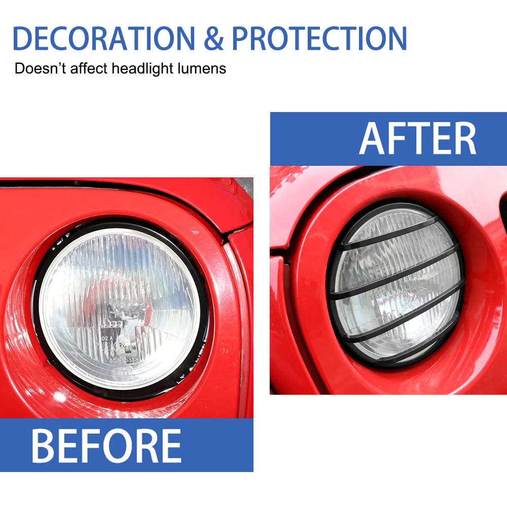 FSYHKJ Front Headlight Guards Trim Protector Cover for Jeep Wrangler JK 2007-2017 Exterior Headlamp Guard Kit Accessories (Black)