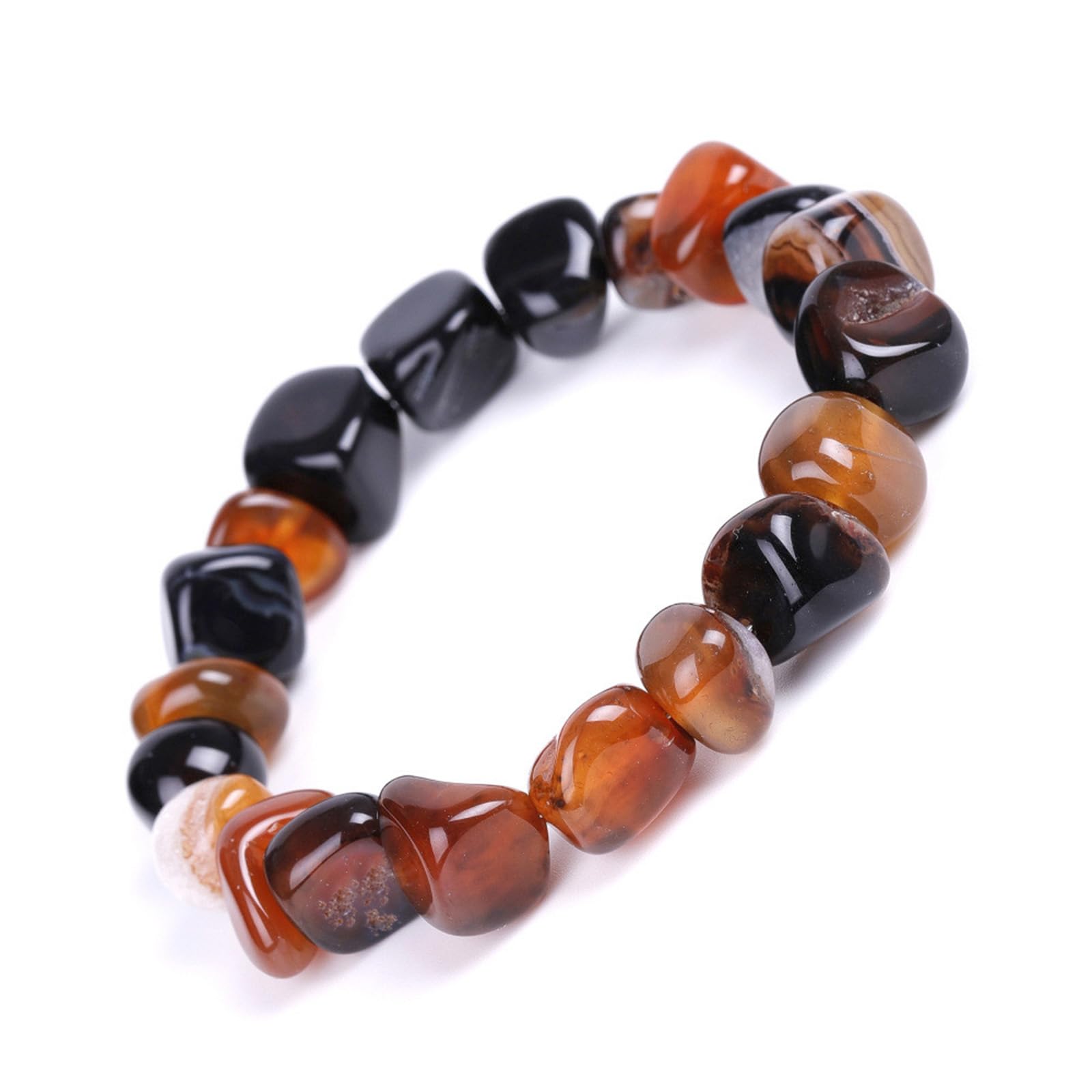 Echtes Achat Naturstein Armband für Damen Herren, 8-12mm Unregelmäßige Traum Karamell Achat Edelstein Elastisch Armband, Handgefertigt Kristall Glücksarmband Schmuck mit Geschenk Box