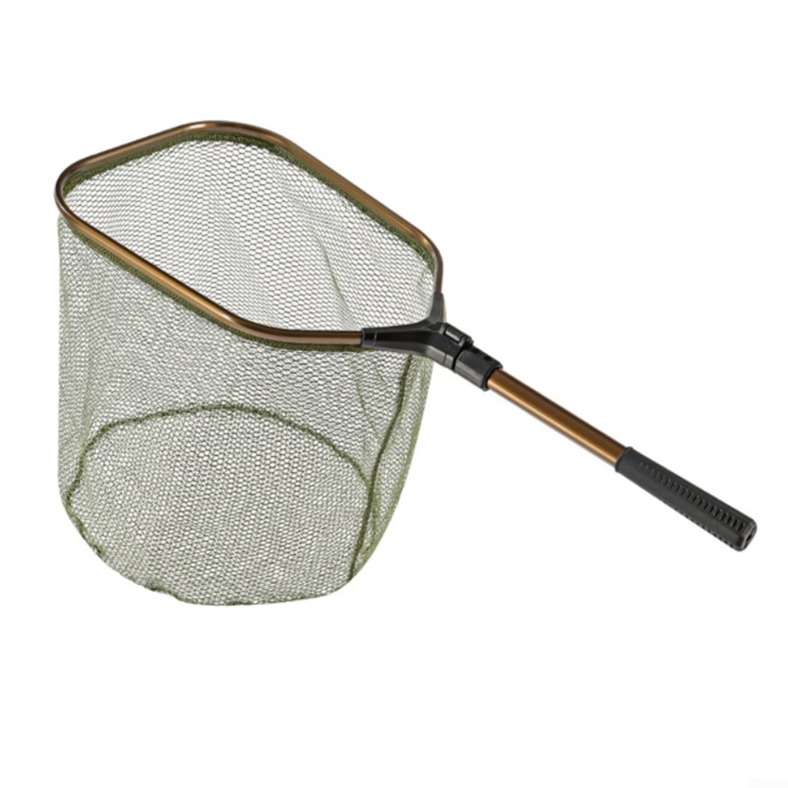 Épuisette de pêche de 78 cm avec tige pliable en alliage d'aluminium, maille revêtue de colle et poignée en caoutchouc confortable conçue pour une pêche portable et flexible