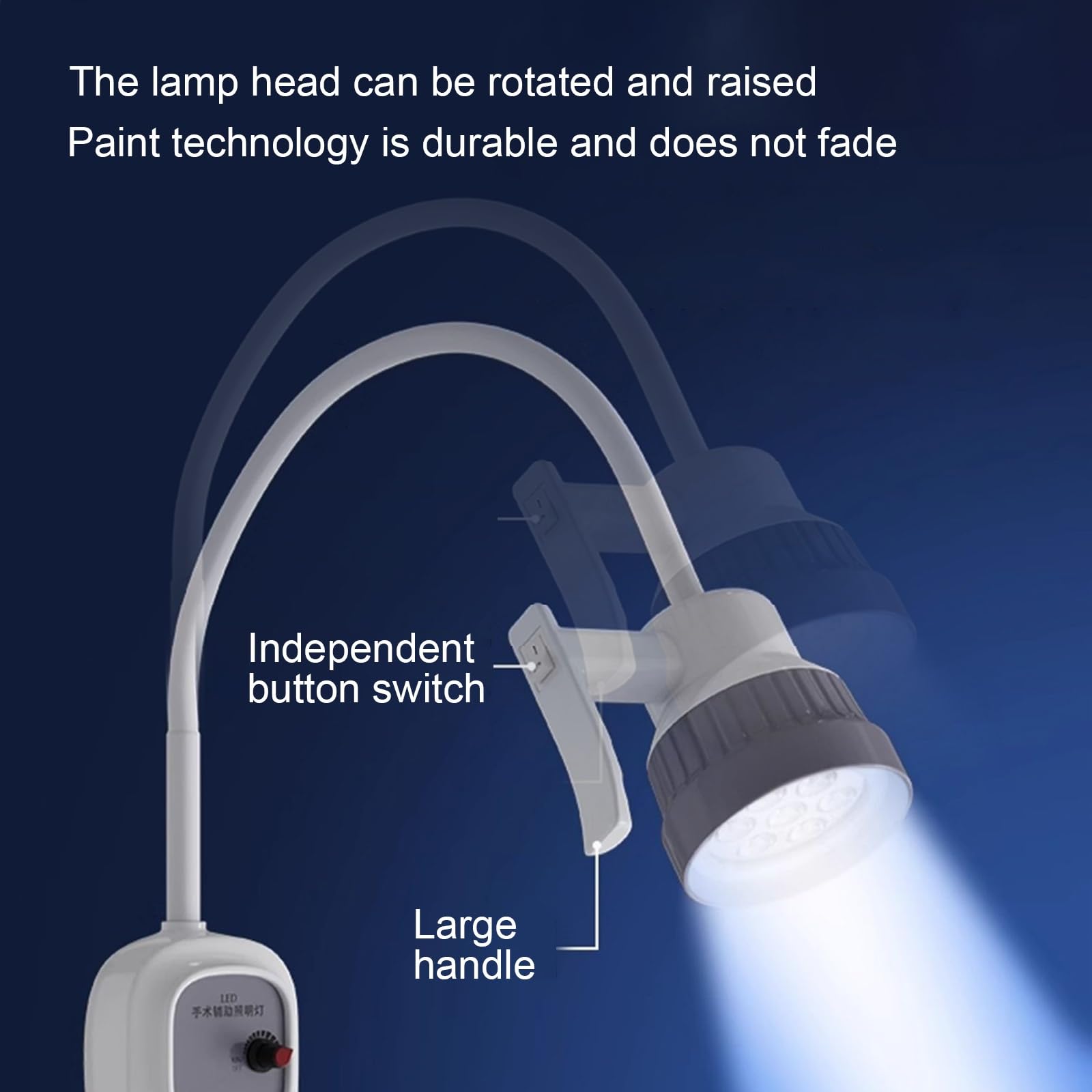 12W Lampa do Badań Lekarskich LED Lampa Chirurgiczna, 24V, Podstawa Obciążona, Mobilna Lampa do Badań z Elastyczną Lampą Typu Gooseneck, Regulowana Wysokość, Ściemniana