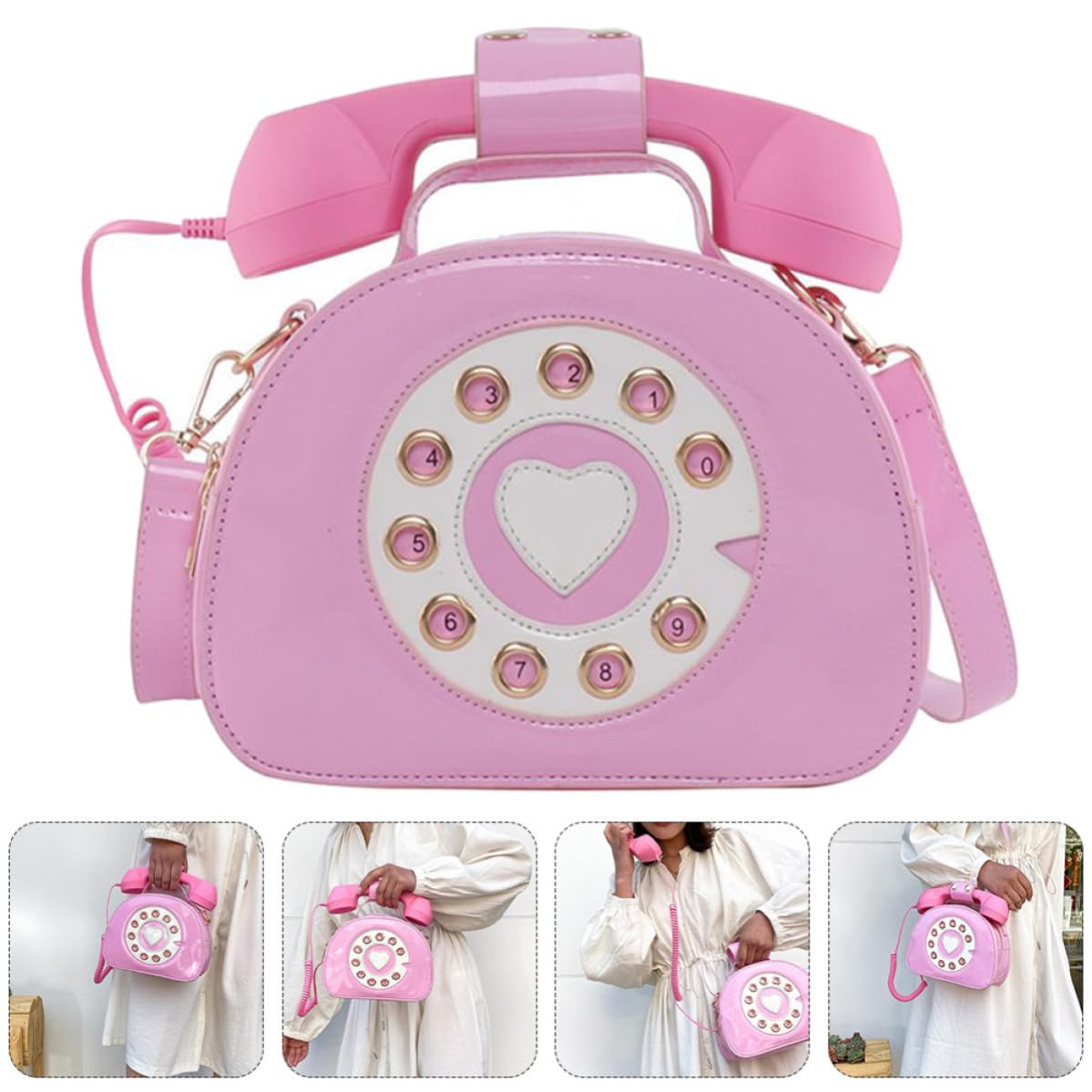 Beavorty Borsa a Tracolla a Forma di Telefono, in Pu Bianco, Stile Retrò