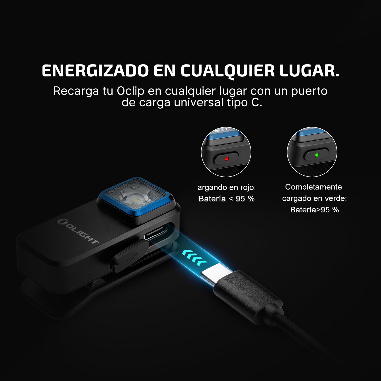 OLIGHT Oclip Linterna EDC Recargable de Clip de Bolsillo 300LM Compacta Conveniente Carga USB C Magnética Portátil para Trabajo Nocturno Herramienta Negro