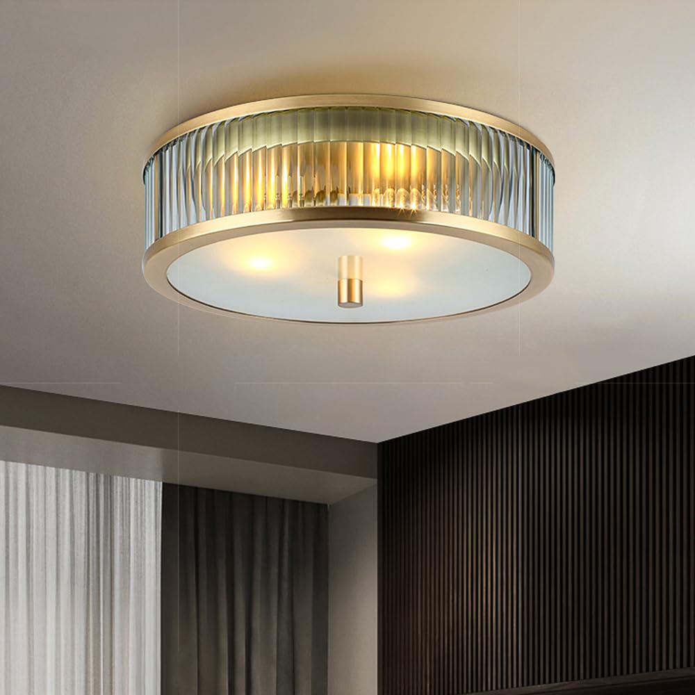 RXPVUXE Modern Brass Flush Mount Ceiling Light Clear Glass Tube Close To Ceiling Light Fixtures With Frosted Glass Shade, E27 Vintage Chandelier for Living Room Entryway Bedroom, 13"/17"