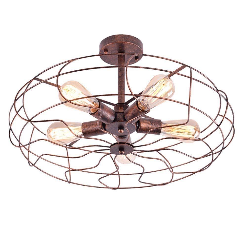 NIUYAO Vintage Industrial Fan Style Wrought Iron Semi Flush Mount Ceiling Pendant Light Chandelier Rustic Lighting Fixture with 5 Lights Rust Finish 450405