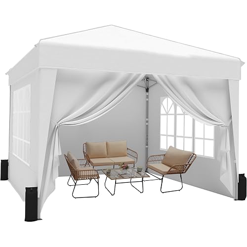 SANWAY 10x10 Pop Up Canopy with Sidewalls x 4 – Easy Setup Canopy Tent, Waterproof, UV-Resistant, Portable with Carry Bag for Outdoor Events, Camping, and Backyard Parties – White