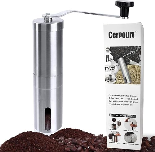 Molinillo de café manual portátil, molinillo de granos de café con molino de rebabas cónicas para preparación de precisión ideal, prensa francesa,