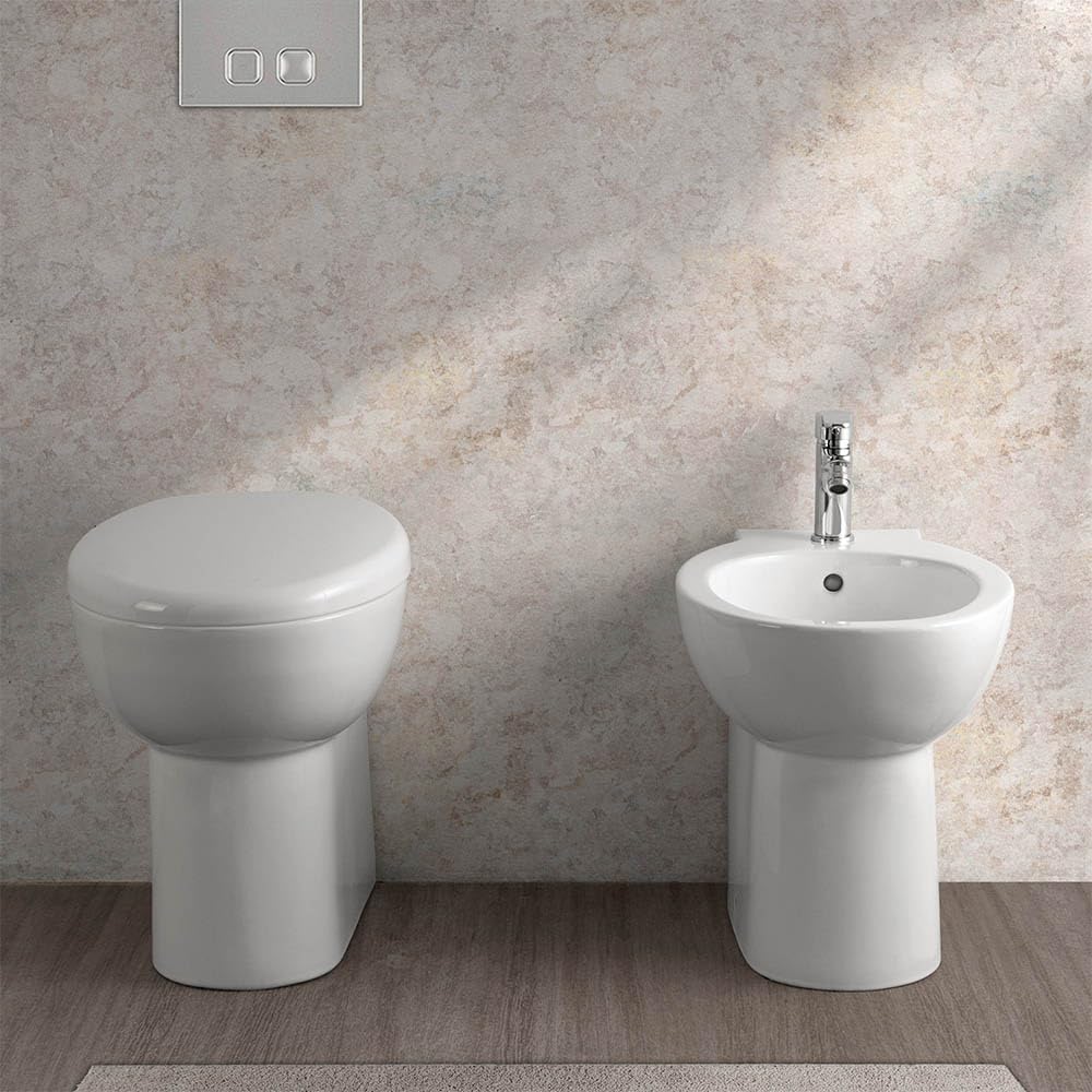 Cipro set wc e bidet filomuro con scarico universale e brida copriwater soft-close
