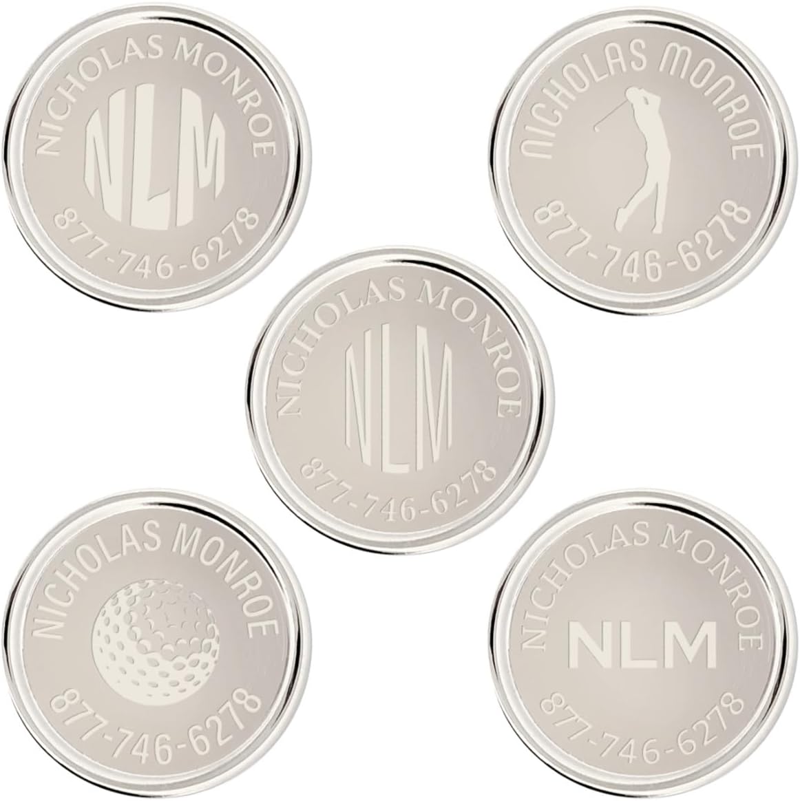 PinMart Custom Golf Club Name Markers in Silver or Black Nickel - Golf Club Labels Set of 14pcs - Perfect Golf Gift Unique and Personalized Golf Accessories for Men and Women